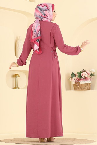 moda selvim الفستان وردي غامق 1100ZNNK1102 - Thumbnail