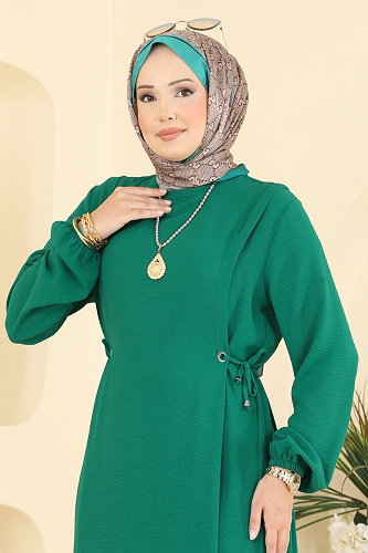moda selvim Dress 1100ZNNK1102 Emerald - Thumbnail