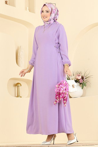 moda selvim Dress 1100ZNNK1102 Lilac - Thumbnail
