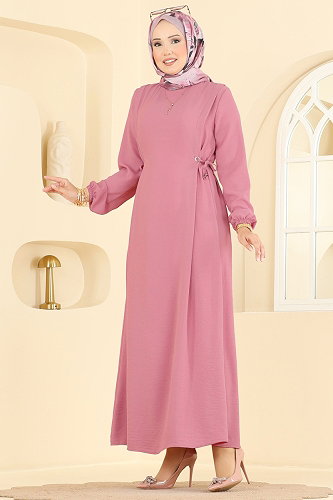 moda selvim الفستان وردي 1100ZNNK1102 - Thumbnail