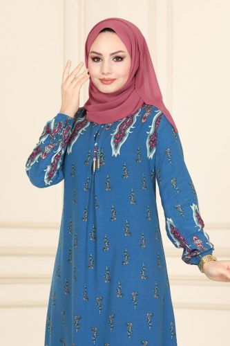 moda selvim Dress 1101BG354 Indigo - Thumbnail