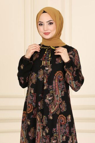 moda selvim Dress 1102BG354 Black - Thumbnail