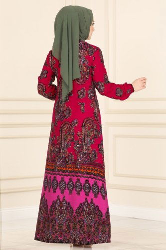 moda selvim 1102BG354 فوشي فستان - Thumbnail
