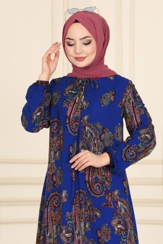 moda selvim Dress 1102BG354 Saxe - Thumbnail