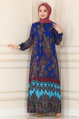 moda selvim 1102BG354 ازرق فستان - Thumbnail