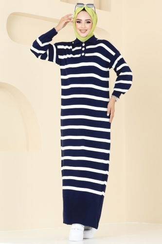 moda selvim Dress 11031BRZ597 Navy Blue - Thumbnail