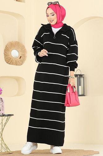 moda selvim Dress 11038BRZ597 Black - Thumbnail