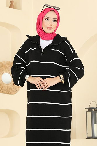 moda selvim Dress 11038BRZ597 Black - Thumbnail