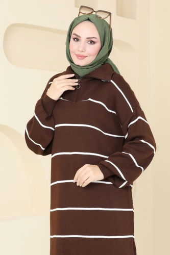 moda selvim Dress 11038BRZ597 Brown - Thumbnail