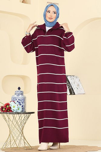 moda selvim الفستان خمري 11038BRZ597 - Thumbnail