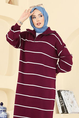 moda selvim الفستان خمري 11038BRZ597 - Thumbnail