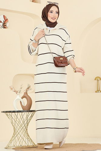 moda selvim Dress 11038BRZ597 Ecru - Thumbnail