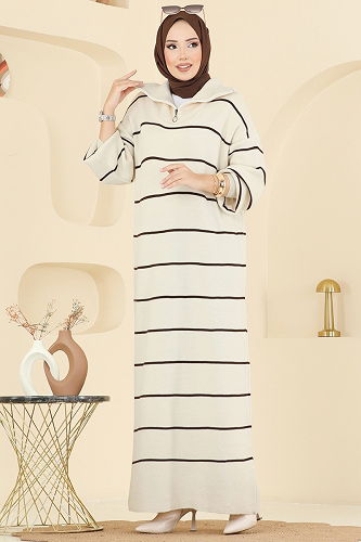 moda selvim Dress 11038BRZ597 Ecru - Thumbnail