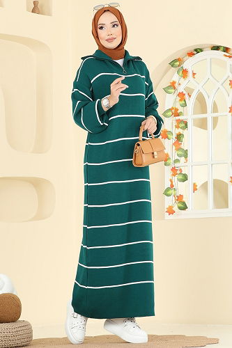moda selvim Dress 11038BRZ597 Emerald - Thumbnail