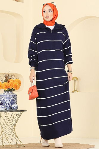 moda selvim Dress 11038BRZ597 Navy Blue - Thumbnail