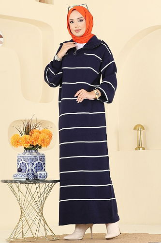 moda selvim الفستان كحلي 11038BRZ597 - Thumbnail