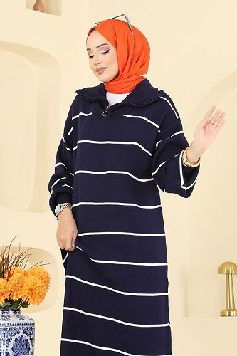 moda selvim الفستان كحلي 11038BRZ597 - Thumbnail