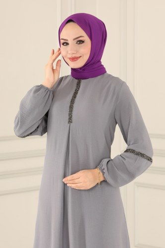 moda selvim Dress 110402ELC762 Gray - Thumbnail