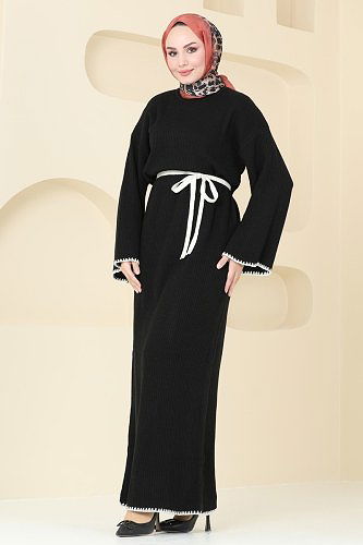 moda selvim الفستان أسود 11040BRZ597 - Thumbnail