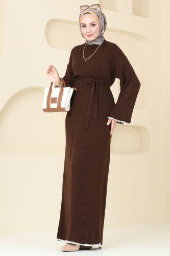 moda selvim Dress 11040BRZ597 Brown - Thumbnail