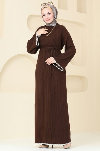 moda selvim Dress 11040BRZ597 Brown - Thumbnail