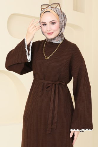 moda selvim Dress 11040BRZ597 Brown - Thumbnail