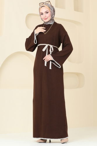 moda selvim Dress 11040BRZ597 Brown - Thumbnail