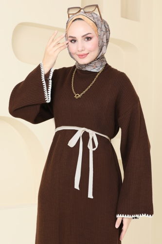 moda selvim Dress 11040BRZ597 Brown - Thumbnail