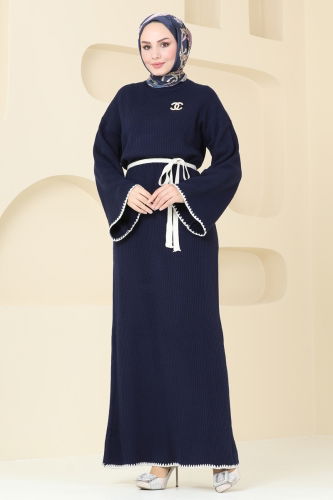 moda selvim Dress 11040BRZ597 Navy Blue - Thumbnail