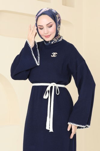 moda selvim Dress 11040BRZ597 Navy Blue - Thumbnail