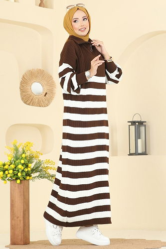 moda selvim Dress 11042BRZ597 Brown - Thumbnail