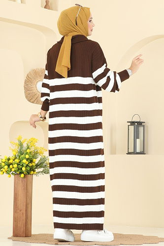 moda selvim Dress 11042BRZ597 Brown - Thumbnail