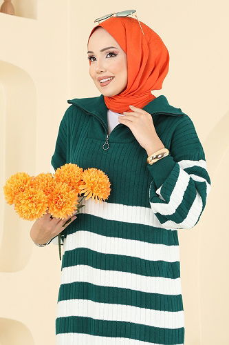 moda selvim Dress 11042BRZ597 Emerald - Thumbnail