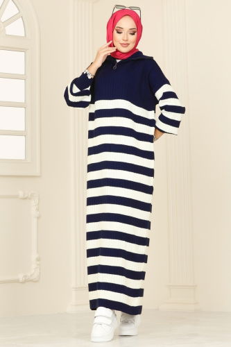 moda selvim Dress 11042BRZ597 Navy Blue - Thumbnail