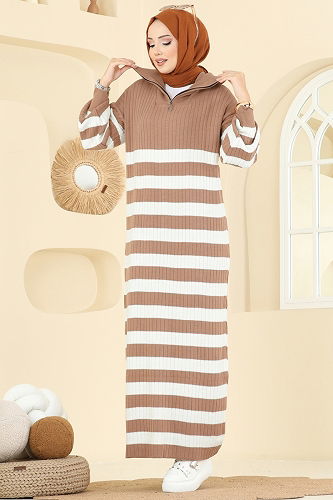 moda selvim الفستان بيج 11042BRZ597 - Thumbnail