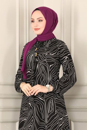 moda selvim 1107BG354 اسود فستان - Thumbnail