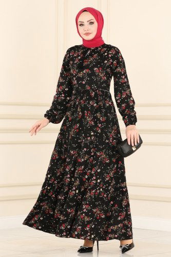 moda selvim Dress 1108BG354 Black - Thumbnail