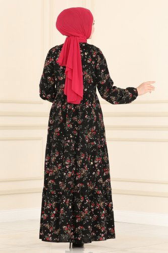 moda selvim 1108BG354 اسود فستان - Thumbnail