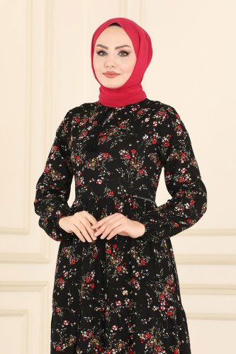 moda selvim 1108BG354 اسود فستان - Thumbnail