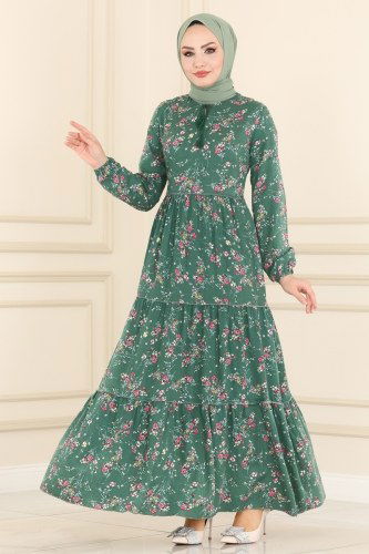moda selvim 1108BG354 تركوازي فستان - Thumbnail