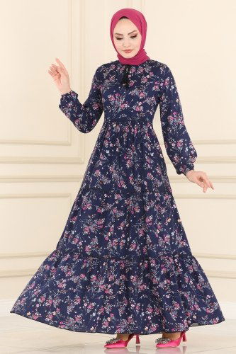 moda selvim Dress 1108BG354 Navy Blue - Thumbnail