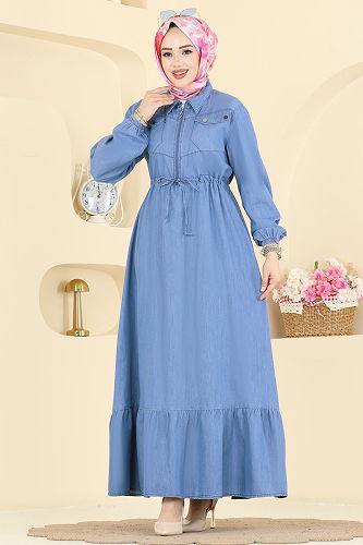 moda selvim الفستان جينز فاتح 1110MSA980 - Thumbnail