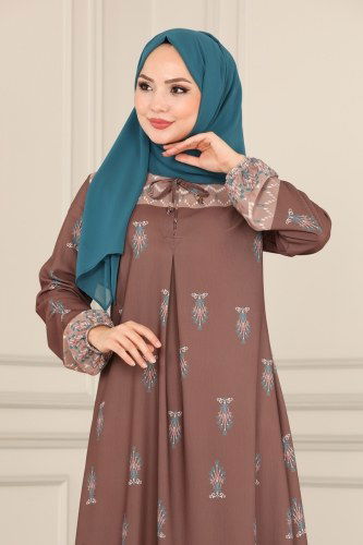 moda selvim Dress 1112BG354 Brown - Thumbnail