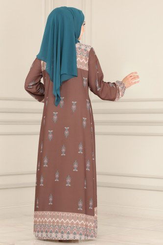 moda selvim 1112BG354 البني فستان - Thumbnail
