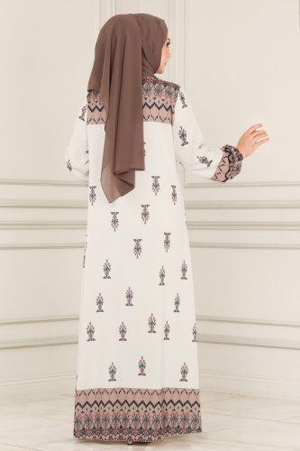 moda selvim Dress 1112BG354 Ecru - Thumbnail