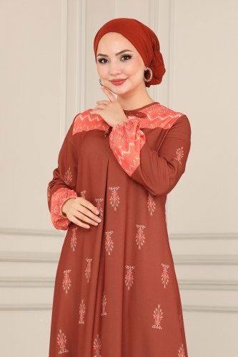 moda selvim Dress 1112BG354 Tan - Thumbnail