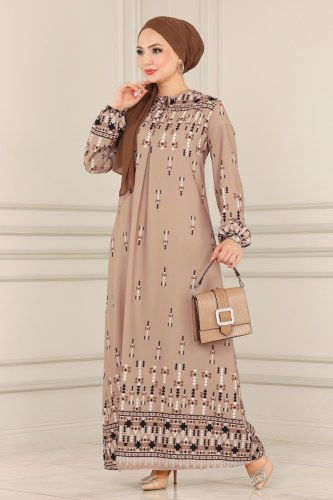 moda selvim 1113BG354 بودرة مع فيزيون فستان - Thumbnail