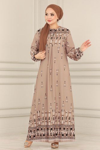 moda selvim 1113BG354 بودرة مع فيزيون فستان - Thumbnail