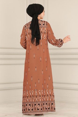 moda selvim 1113BG354 رملي فستان - Thumbnail