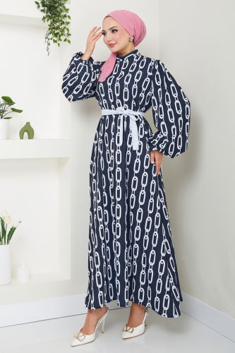 moda selvim Dress 1117BG354 Navy Blue - Thumbnail